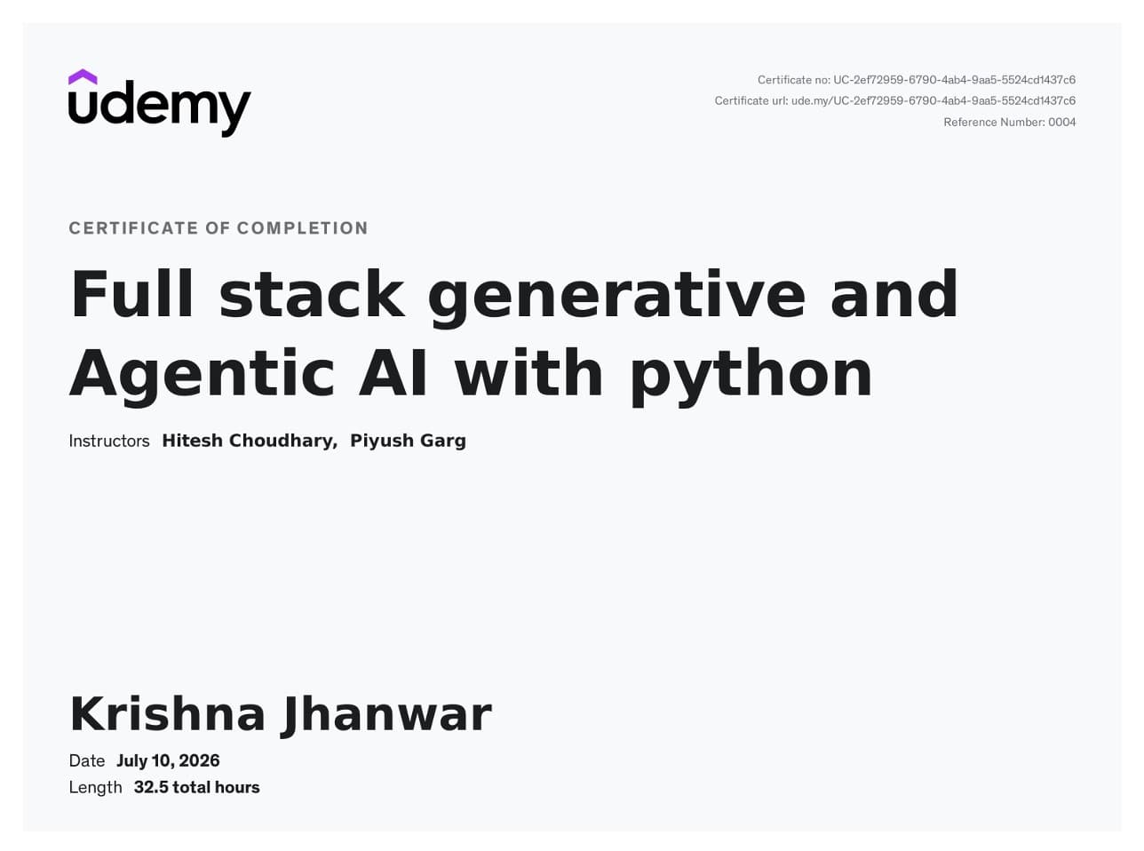 Full Stack Generative & Agentic AI with Python